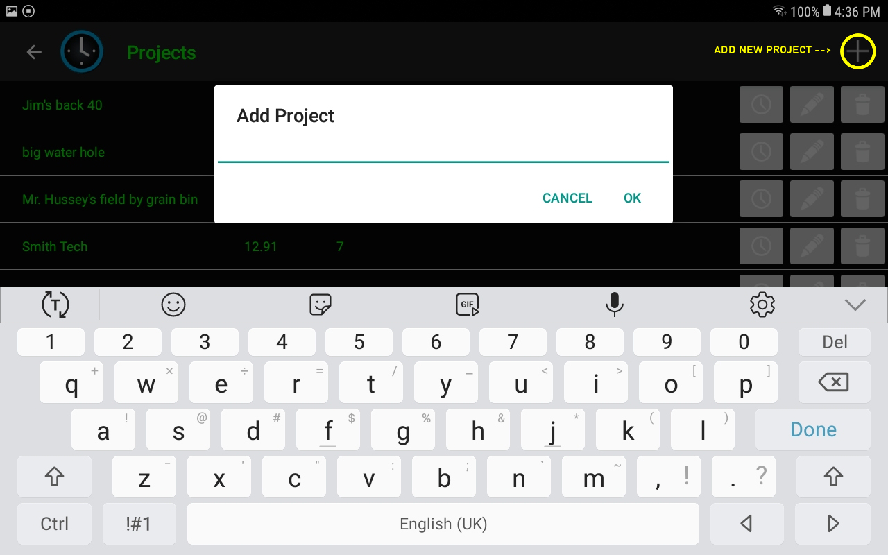projects dialogue box